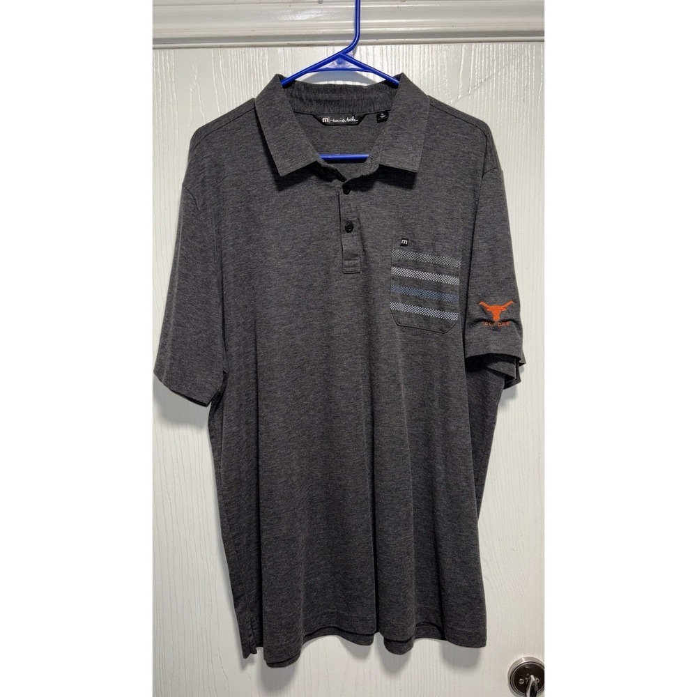 Travis Mathew Polo Shirt Mens Xl Gray Pocket Golf Casual Longhorns GC